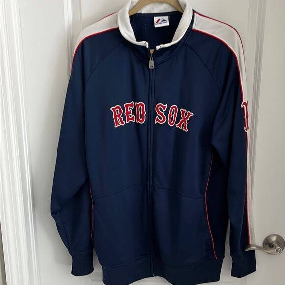 Majestic Red Sox Navy Zipper Jacket Front Pockets - Picture 1 of 7